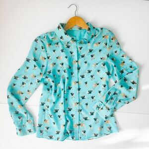 Alice + Olivia Women’s Silk Willa Placket Collared Button up in Pug Print Med